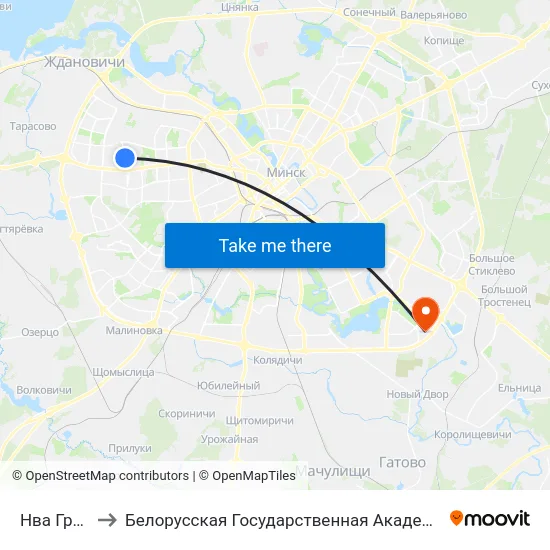 Нва Гранат to Белорусская Государственная Академия Авиации map