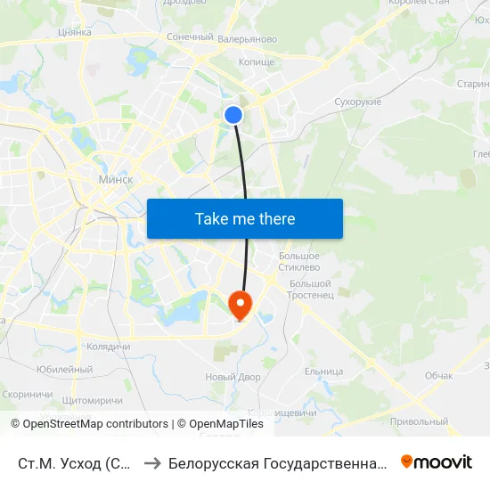 Ст.М. Усход (Ст.М. Восток) to Белорусская Государственная Академия Авиации map
