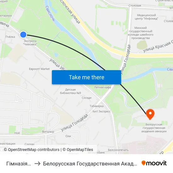 Гімназія №25 to Белорусская Государственная Академия Авиации map