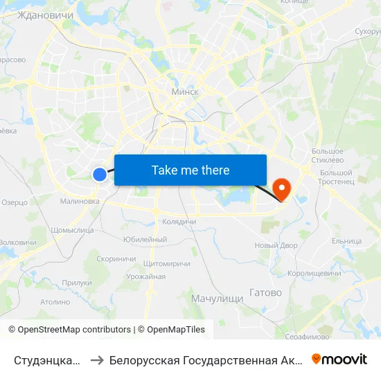 Студэнцкая Вёска to Белорусская Государственная Академия Авиации map