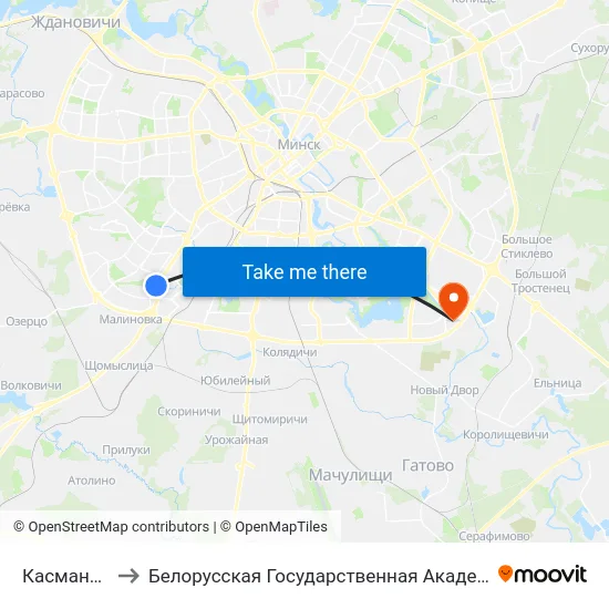 Касманаўтаў to Белорусская Государственная Академия Авиации map