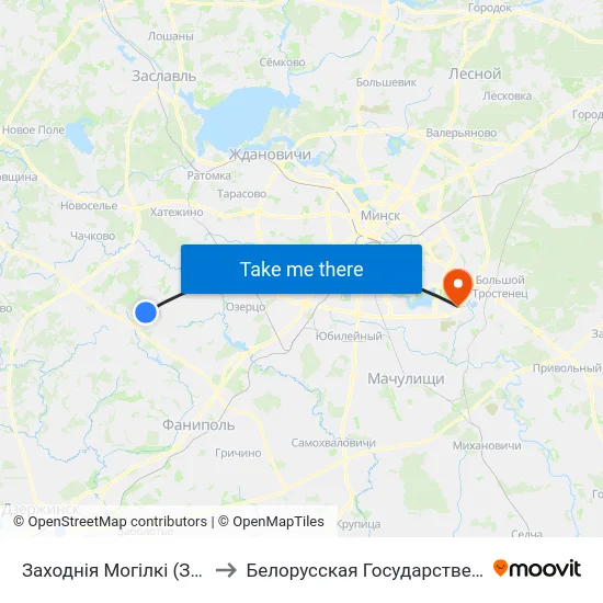 Заходнія Могілкі (Западное Кладбище) to Белорусская Государственная Академия Авиации map