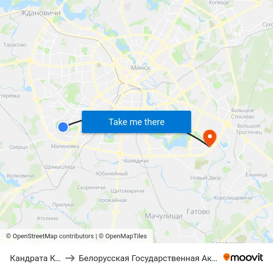 Кандрата Крапівы to Белорусская Государственная Академия Авиации map