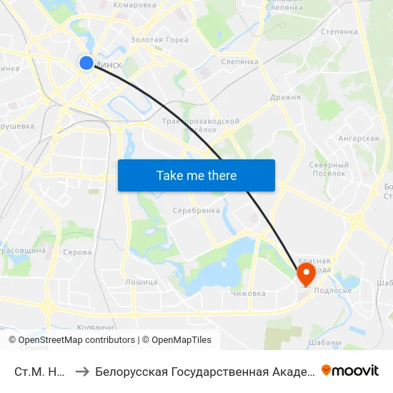 Ст.М. Няміга to Белорусская Государственная Академия Авиации map