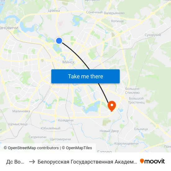 Дс Возера to Белорусская Государственная Академия Авиации map