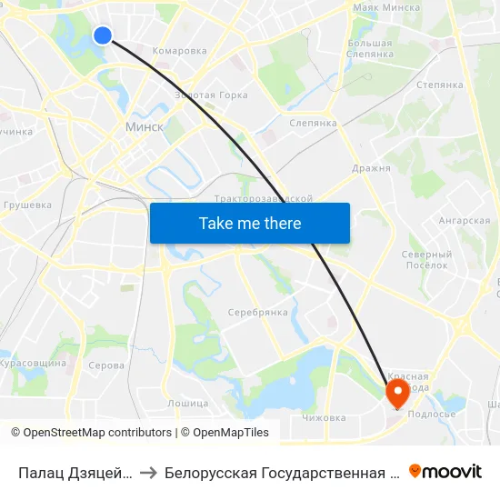 Палац Дзяцей І Моладзі to Белорусская Государственная Академия Авиации map