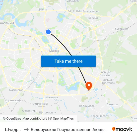 Шчадрына to Белорусская Государственная Академия Авиации map