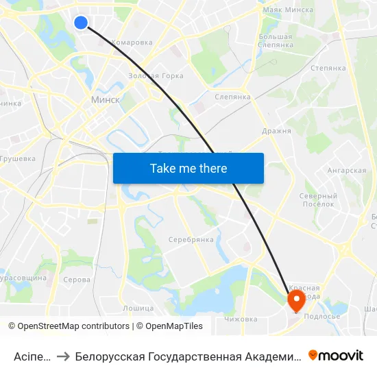 Асіпенкі to Белорусская Государственная Академия Авиации map