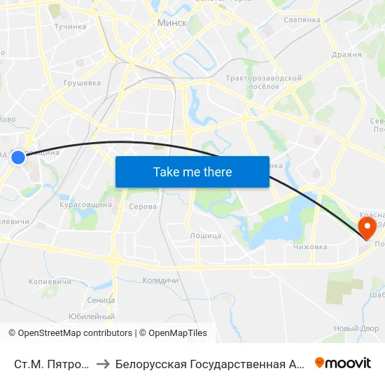 Ст.М. Пятроўшчына to Белорусская Государственная Академия Авиации map