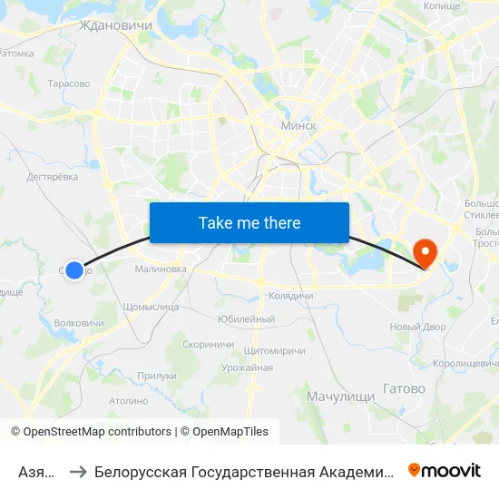 Азярцо to Белорусская Государственная Академия Авиации map