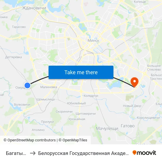 Багатырова to Белорусская Государственная Академия Авиации map
