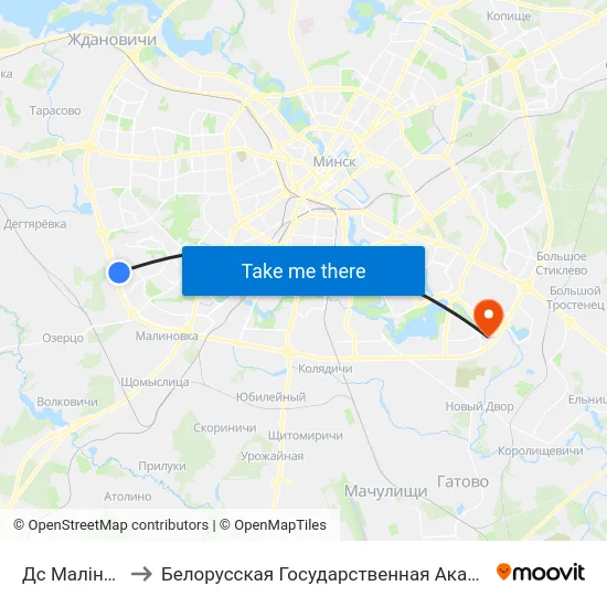 Дс Малінаўка-4 to Белорусская Государственная Академия Авиации map
