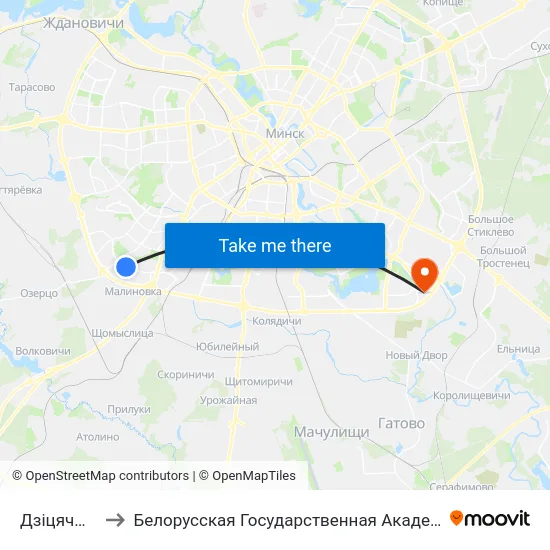 Дзіцячы Сад to Белорусская Государственная Академия Авиации map