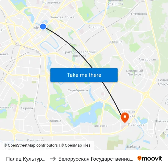 Палац Культуры Ветэранаў to Белорусская Государственная Академия Авиации map