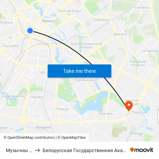 Музычны Тэатр to Белорусская Государственная Академия Авиации map