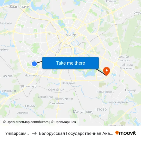 Універсам Брэст to Белорусская Государственная Академия Авиации map