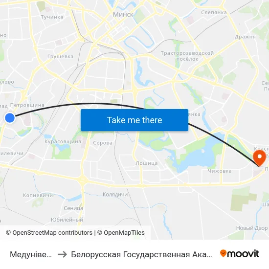 Медуніверсітэт to Белорусская Государственная Академия Авиации map
