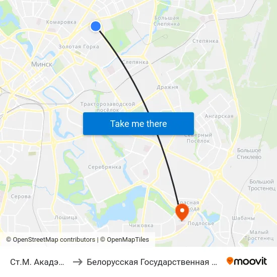 Ст.М. Акадэмія Навук to Белорусская Государственная Академия Авиации map