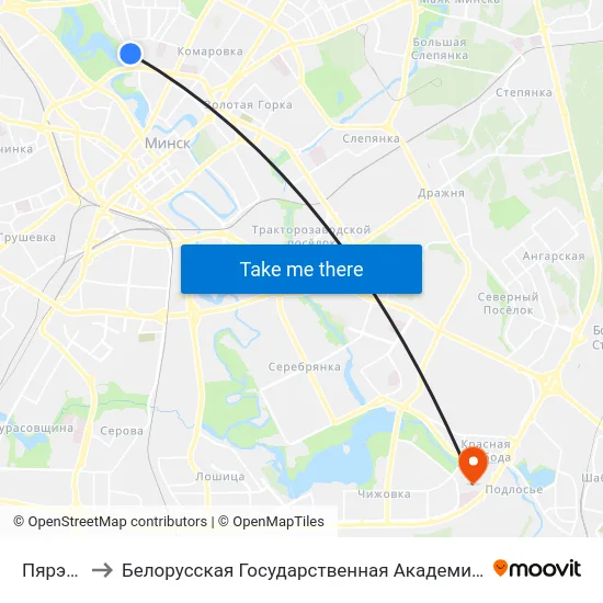 Пярэспа to Белорусская Государственная Академия Авиации map