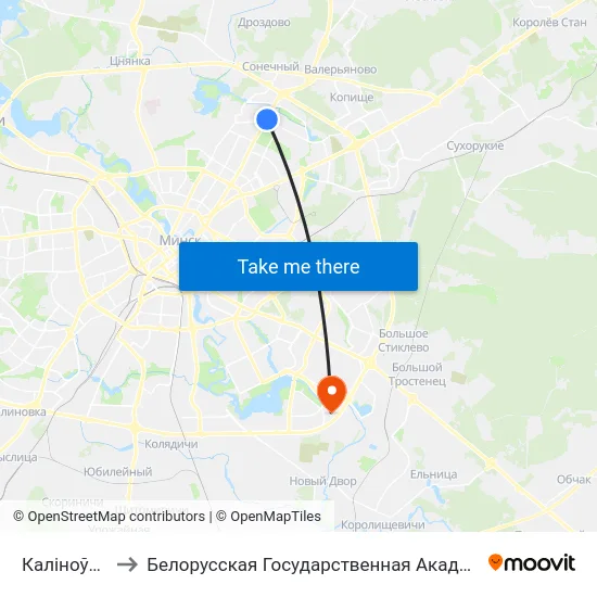 Каліноўскага to Белорусская Государственная Академия Авиации map
