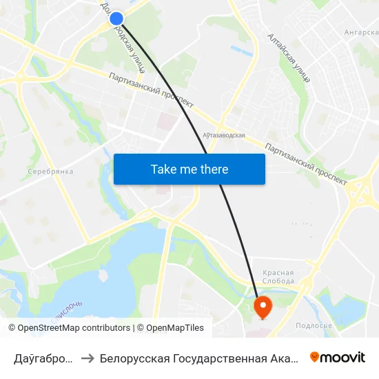 Даўгабродская to Белорусская Государственная Академия Авиации map