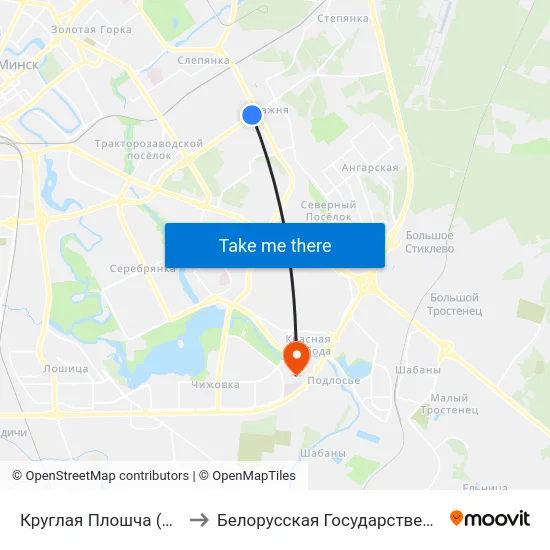 Круглая Плошча (Круглая Площадь) to Белорусская Государственная Академия Авиации map