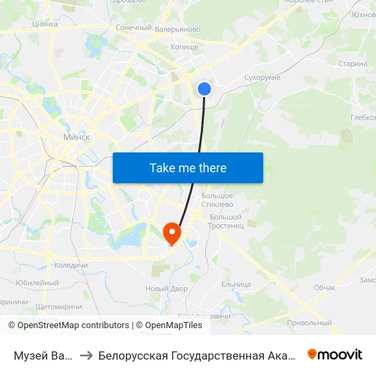 Музей Валуноў to Белорусская Государственная Академия Авиации map