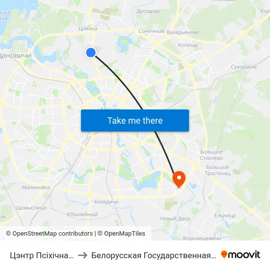 Цэнтр Псіхічнага Здароўя to Белорусская Государственная Академия Авиации map