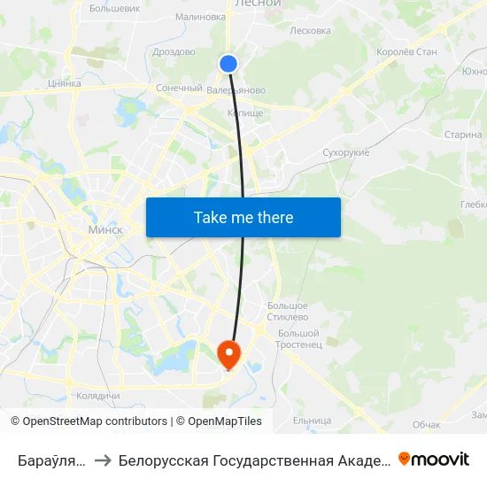 Бараўляны-2 to Белорусская Государственная Академия Авиации map