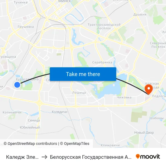 Каледж Электронікі to Белорусская Государственная Академия Авиации map