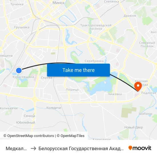 Медкалледж to Белорусская Государственная Академия Авиации map