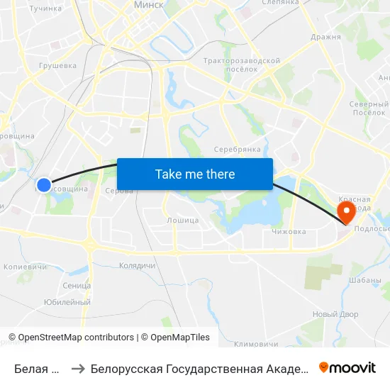 Белая Дача to Белорусская Государственная Академия Авиации map