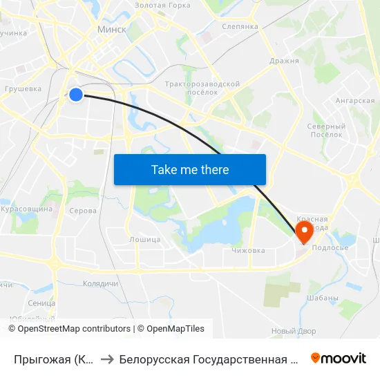 Прыгожая (Красивая) to Белорусская Государственная Академия Авиации map