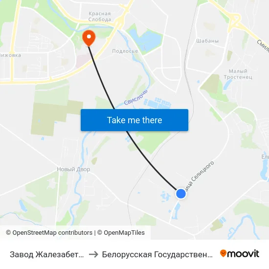 Завод Жалезабетонных Выбараў to Белорусская Государственная Академия Авиации map