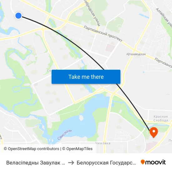 Веласіпедны Завулак (Велосипедный Переулок) to Белорусская Государственная Академия Авиации map