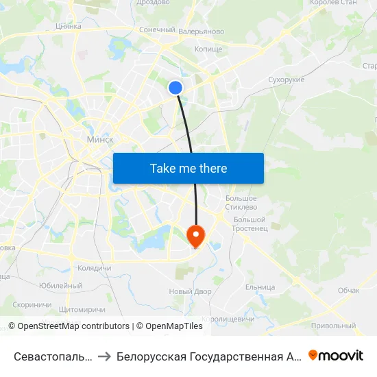 Севастопальскі Парк to Белорусская Государственная Академия Авиации map