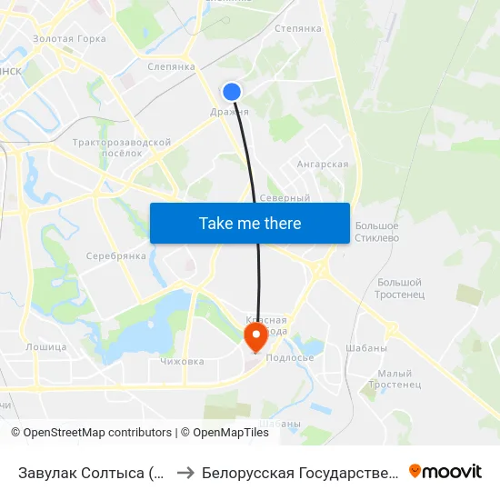 Завулак Солтыса (Переулок Солтыса) to Белорусская Государственная Академия Авиации map