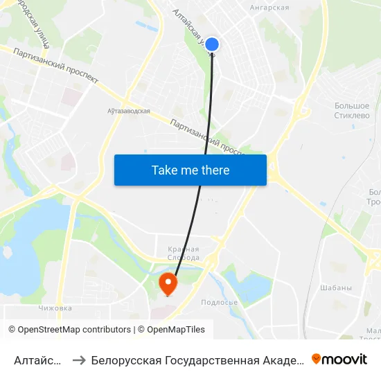 Алтайская-1 to Белорусская Государственная Академия Авиации map