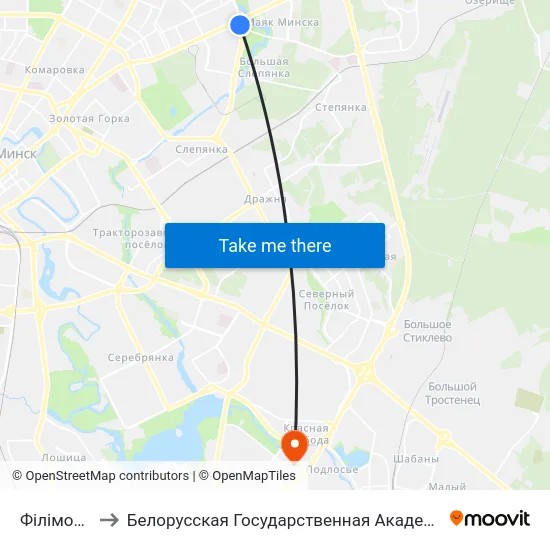 Філімонава to Белорусская Государственная Академия Авиации map