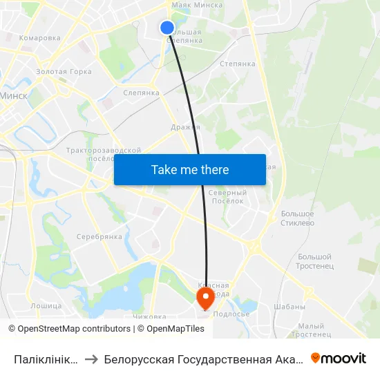 Паліклініка №24 to Белорусская Государственная Академия Авиации map