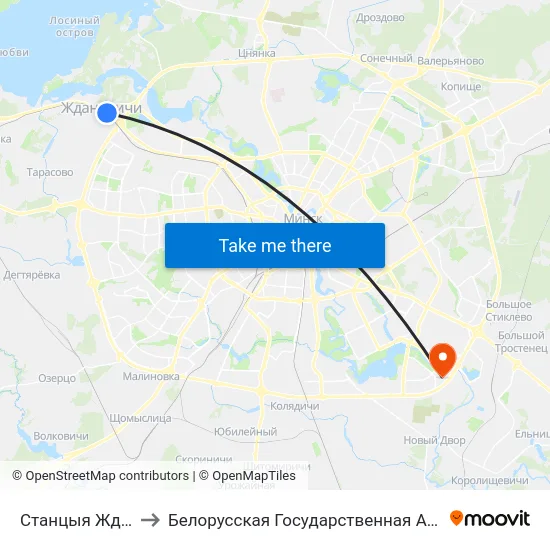 Станцыя Ждановічы to Белорусская Государственная Академия Авиации map