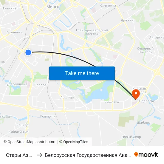 Стары Аэрапорт to Белорусская Государственная Академия Авиации map