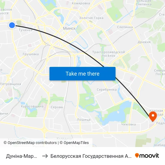 Дуніна-Марцінкевіча to Белорусская Государственная Академия Авиации map