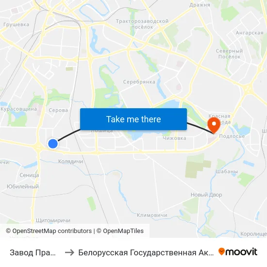 Завод Прамбурвод to Белорусская Государственная Академия Авиации map
