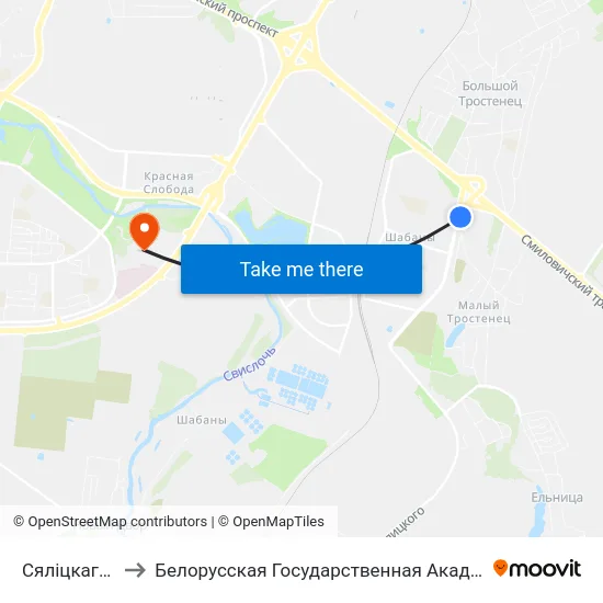 Сяліцкага, 105 to Белорусская Государственная Академия Авиации map