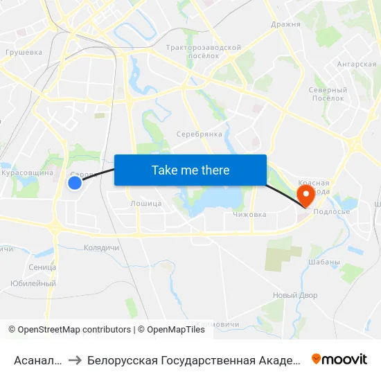 Асаналіева to Белорусская Государственная Академия Авиации map