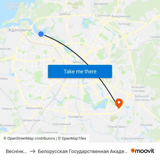 Веснінка, 10 to Белорусская Государственная Академия Авиации map