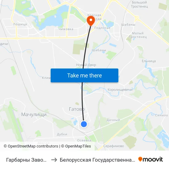 Гарбарны Завод (Кожзавод) to Белорусская Государственная Академия Авиации map