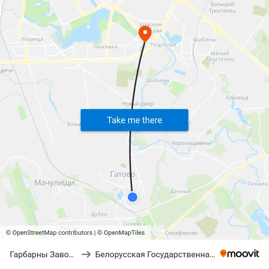 Гарбарны Завод (Кожзавод) to Белорусская Государственная Академия Авиации map
