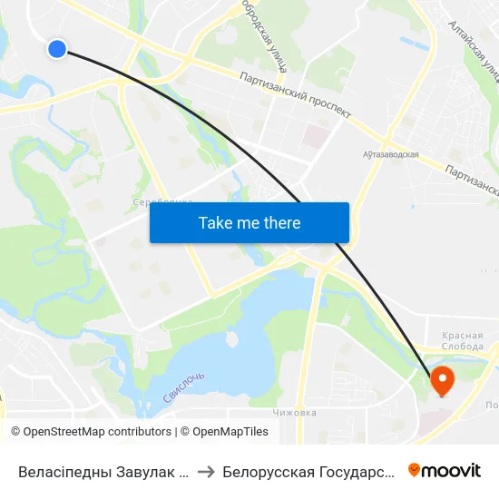 Веласіпедны Завулак (Велосипедный Переулок) to Белорусская Государственная Академия Авиации map